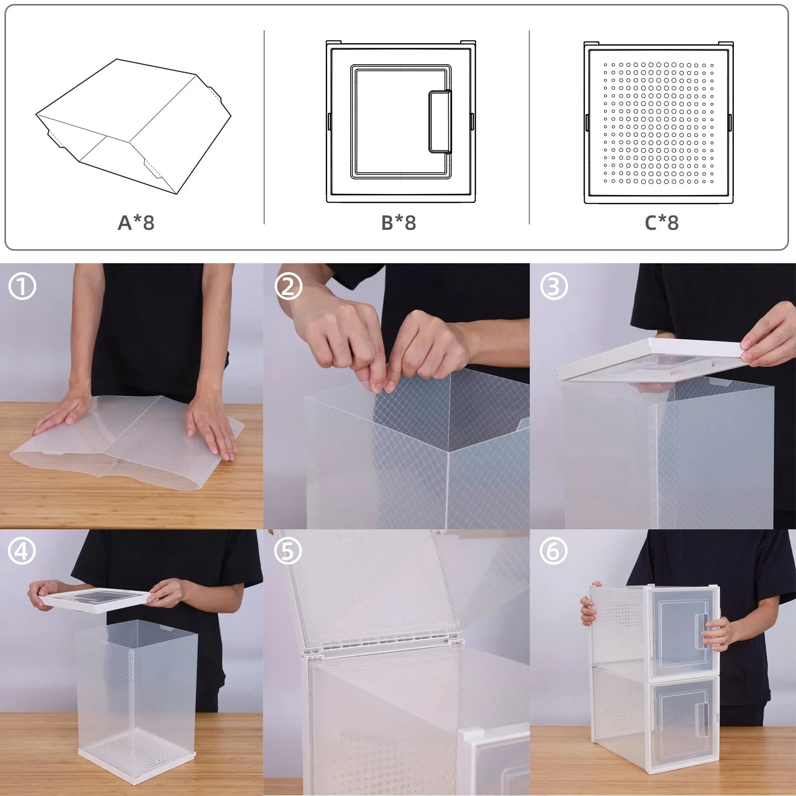Shoe Box, Set of 8, White Colour, Stackable Plastic, with Clear Door
