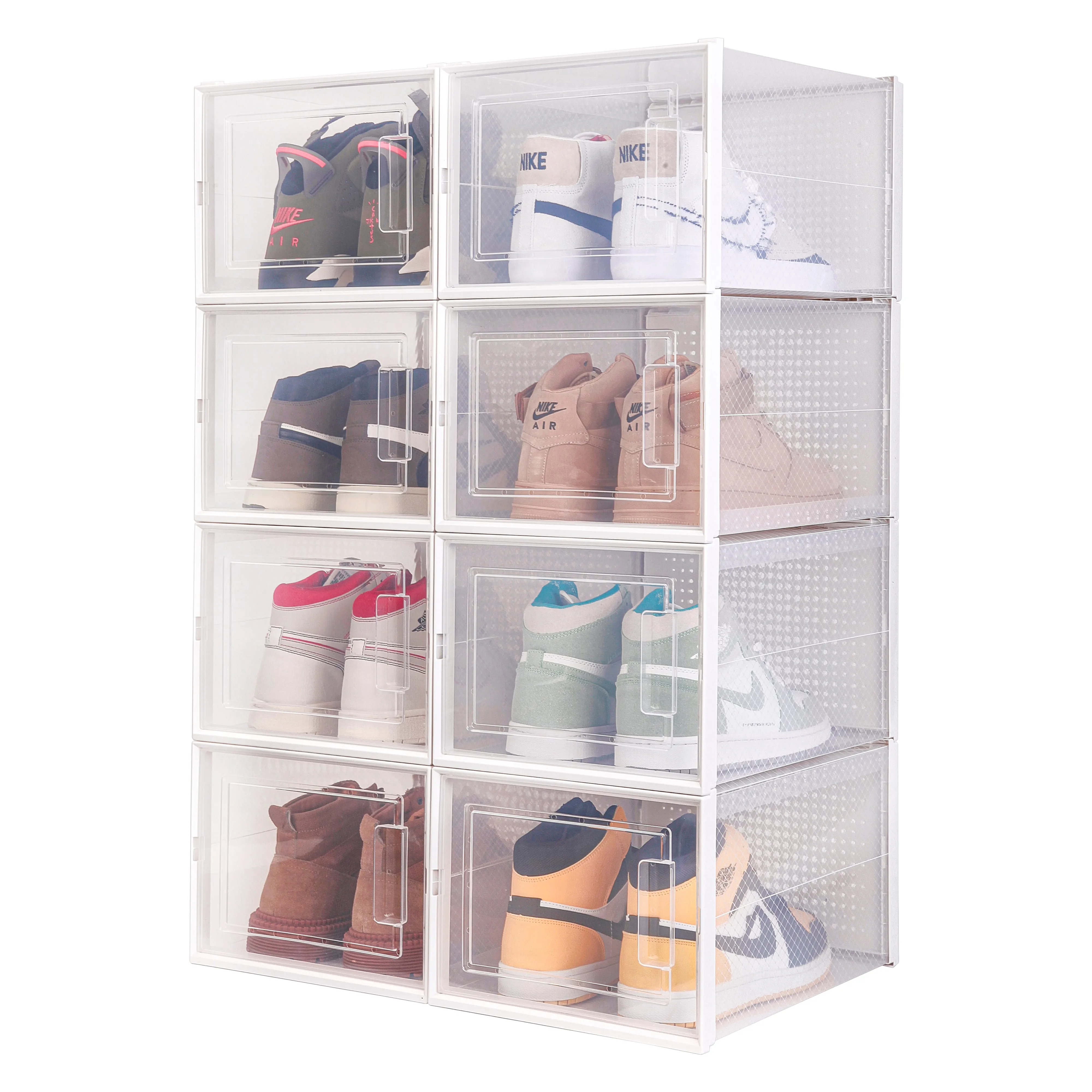 Shoe Box, Set of 8, White Colour, Stackable Plastic, with Clear Door