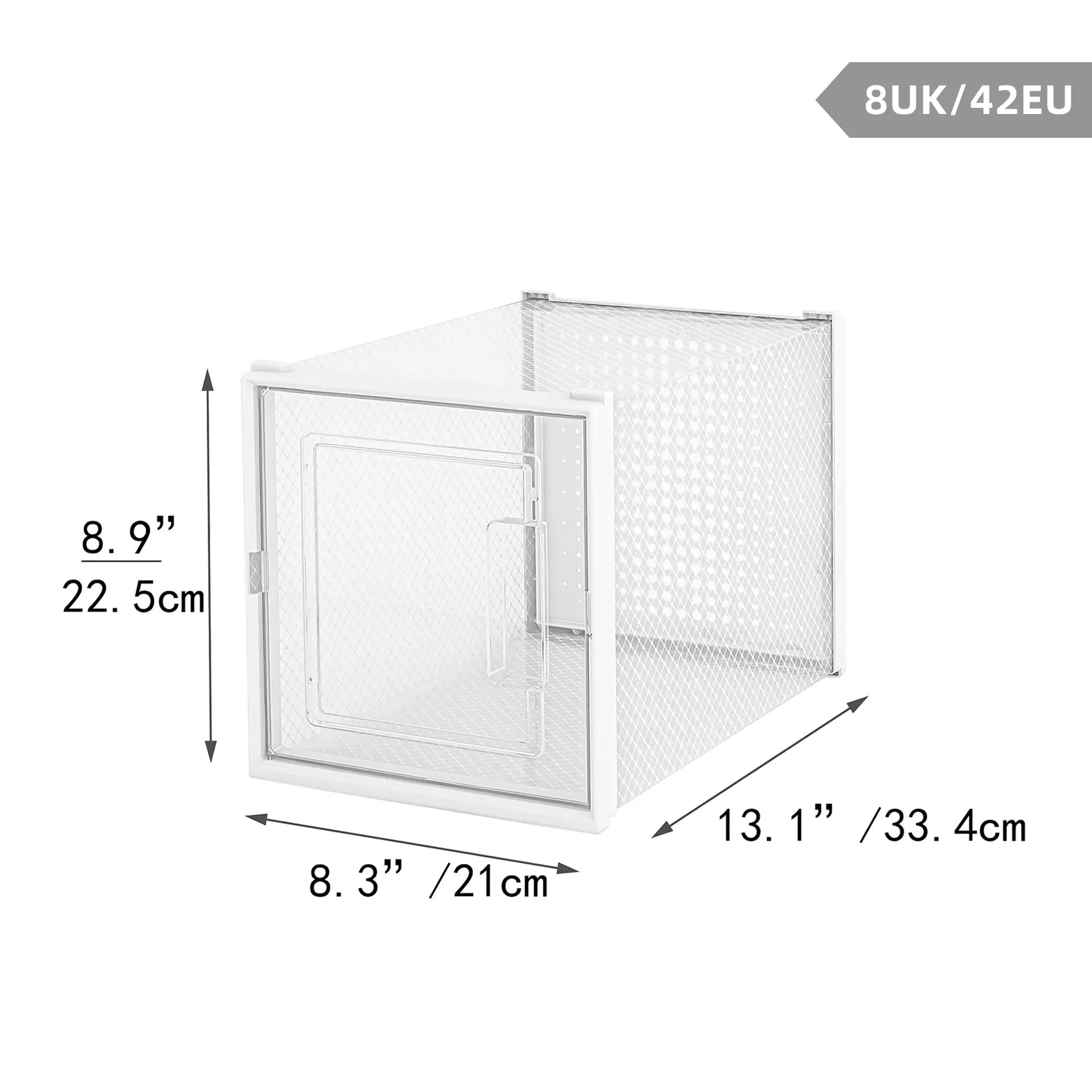 Shoe Box, Set of 8, White Colour, Stackable Plastic, with Clear Door