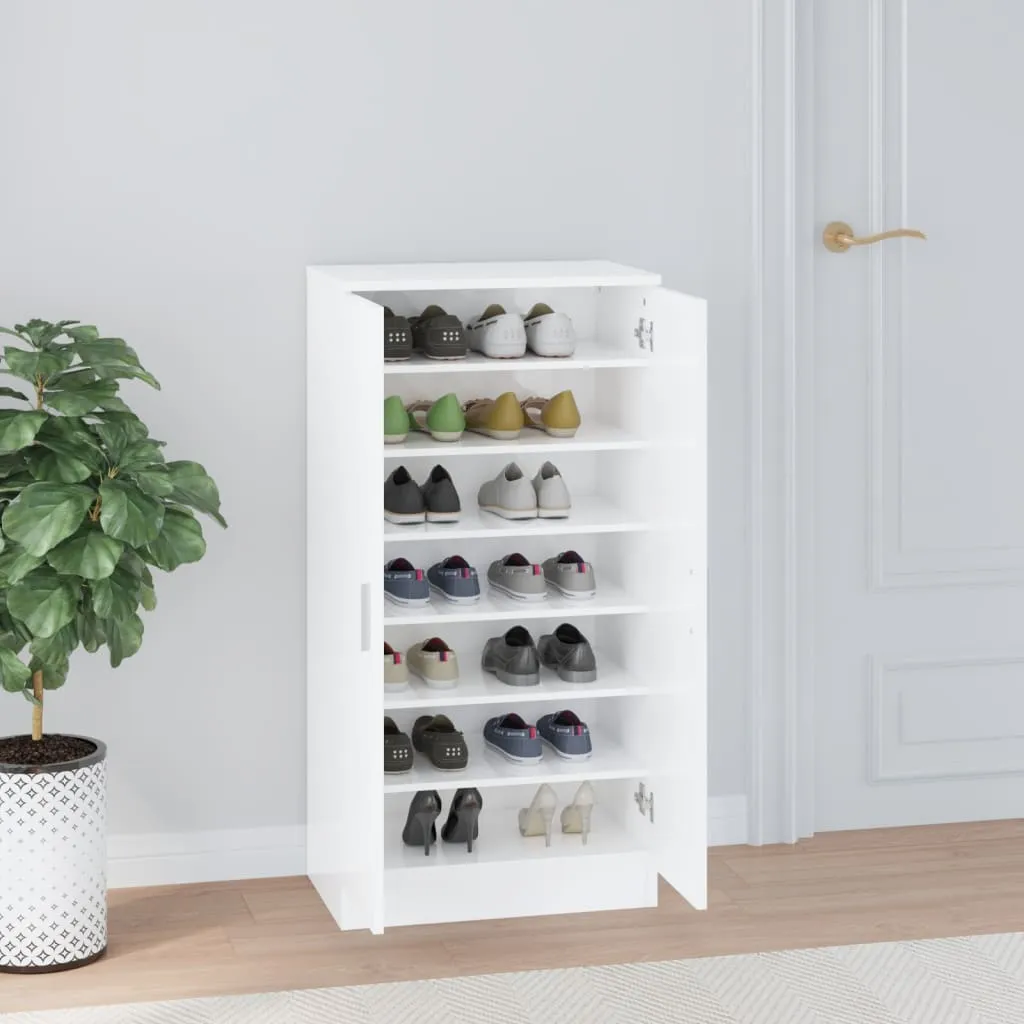 Shoe Cabinet High Gloss White 55x35x108 cm Engineered Wood