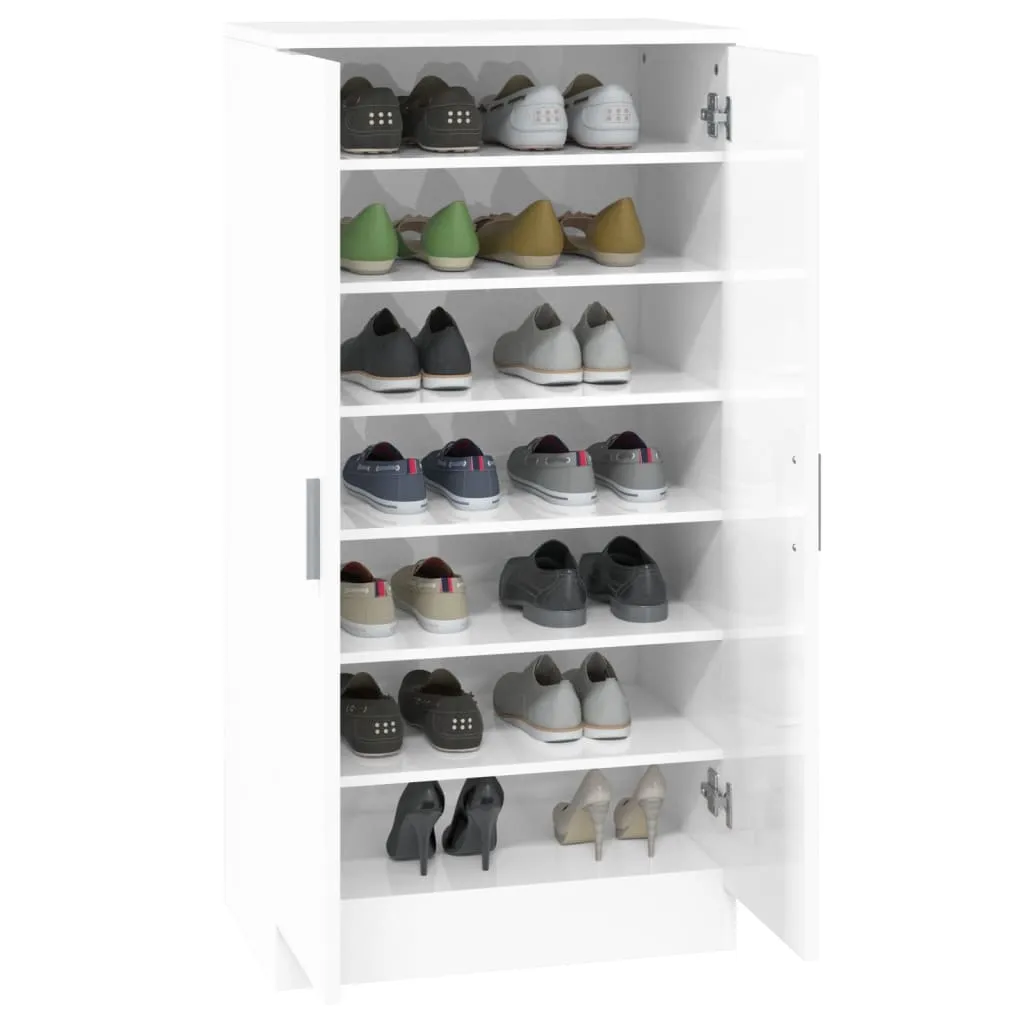 Shoe Cabinet High Gloss White 55x35x108 cm Engineered Wood