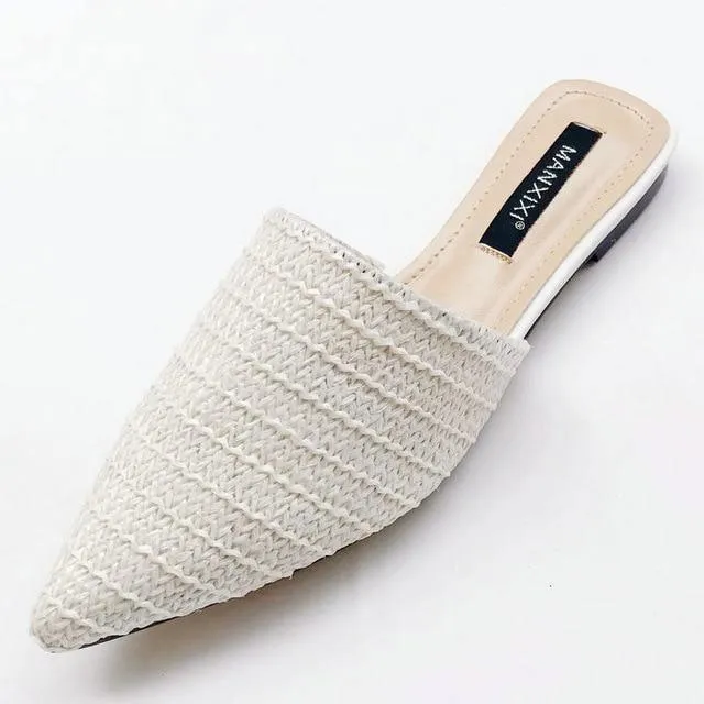 Slippers Fashion Pointed Toe Weave Mules Shoes For Women