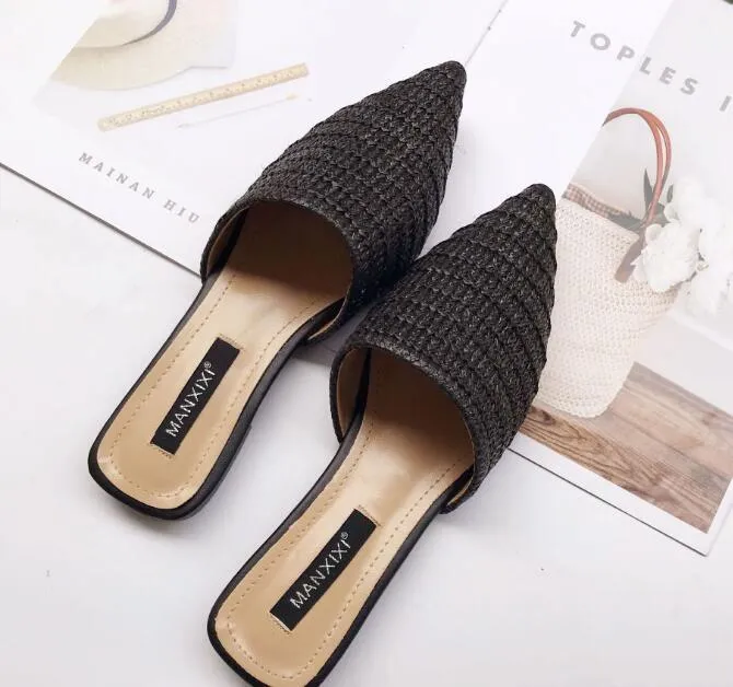 Slippers Fashion Pointed Toe Weave Mules Shoes For Women