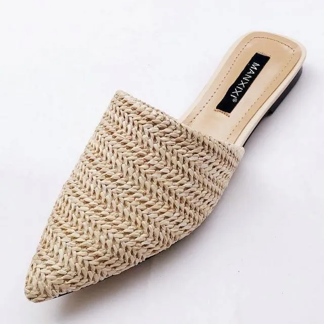 Slippers Fashion Pointed Toe Weave Mules Shoes For Women