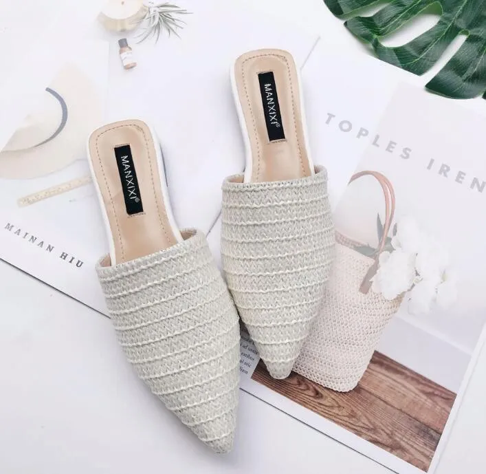 Slippers Fashion Pointed Toe Weave Mules Shoes For Women