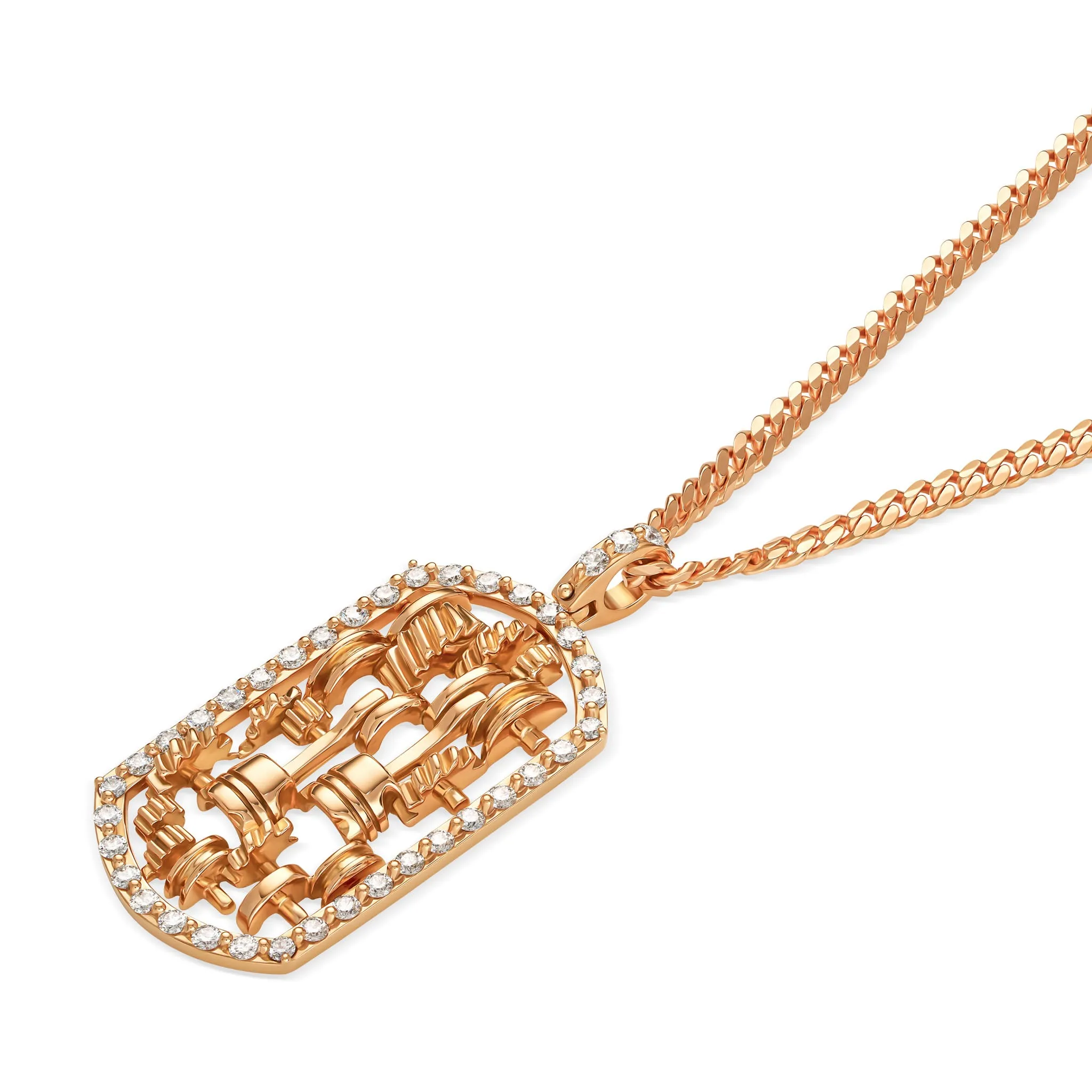 StingHD Racing: Diamond Rose Gold Piston Dog Tag on Cuban Chain