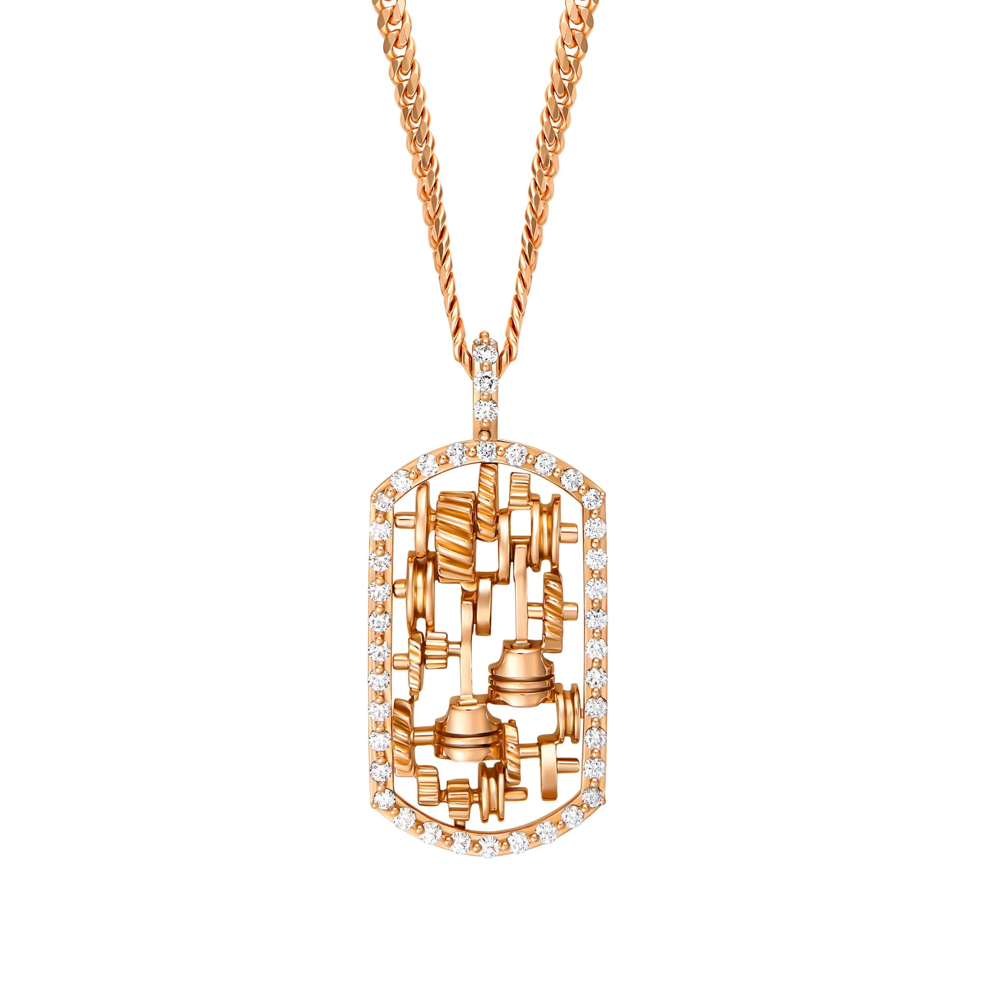 StingHD Racing: Diamond Rose Gold Piston Dog Tag on Cuban Chain