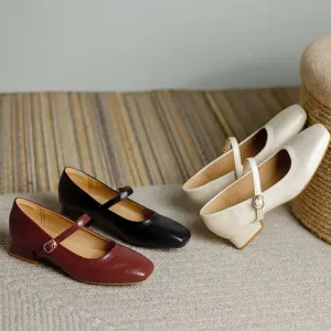 TAVIMART  -  New Women 3cm High Heels Retro Style Square Toe Buckle Pumps Female Elegant Metal Buckle Strap Mary Jane Shoes Large Size