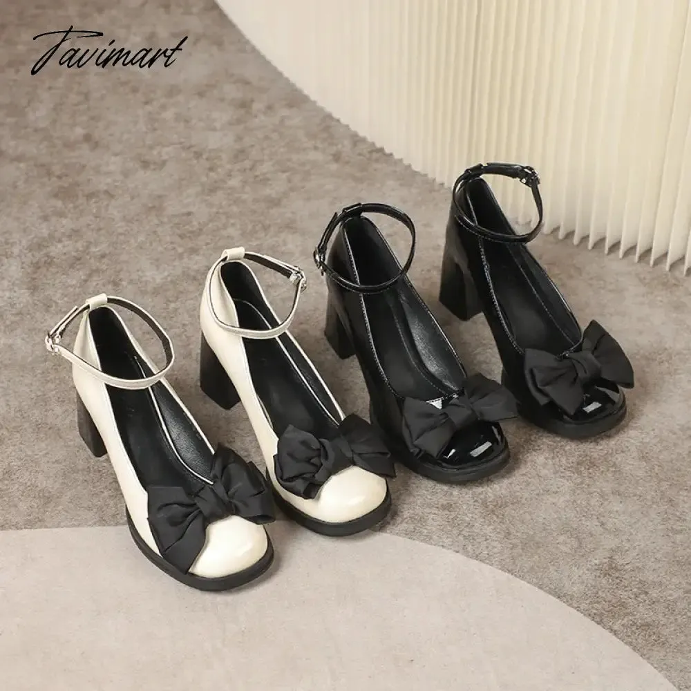 Tavimart Small size thick heeled shoes, four seasons thick sole, waterproof platform, high heels, sweet and elegant women's shoes