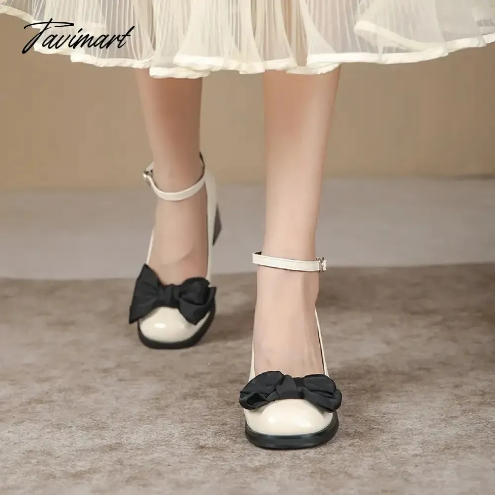 Tavimart Small size thick heeled shoes, four seasons thick sole, waterproof platform, high heels, sweet and elegant women's shoes