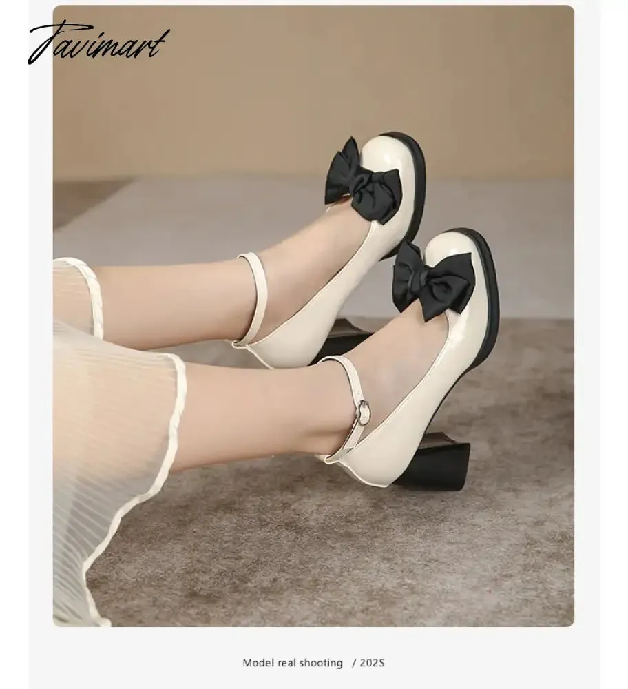 Tavimart Small size thick heeled shoes, four seasons thick sole, waterproof platform, high heels, sweet and elegant women's shoes