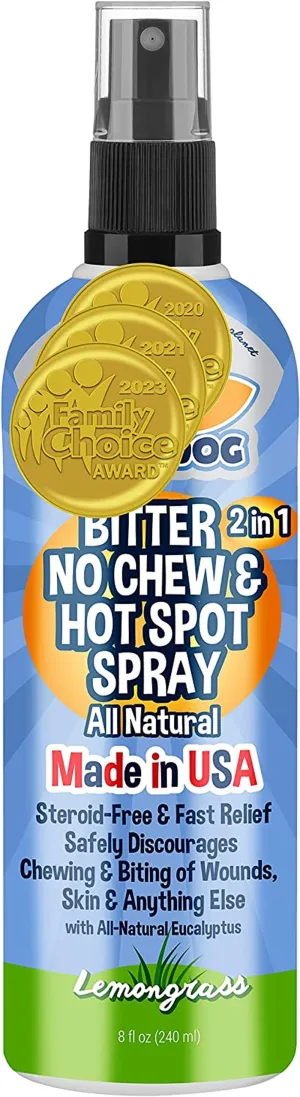 Ultimate Bitter 2-in-1 No Chew & Hot Spot Spray - Natural Chewing Deterrent & Skin Soother for Dogs and Cats - Made in the USA (8 Fl Oz)