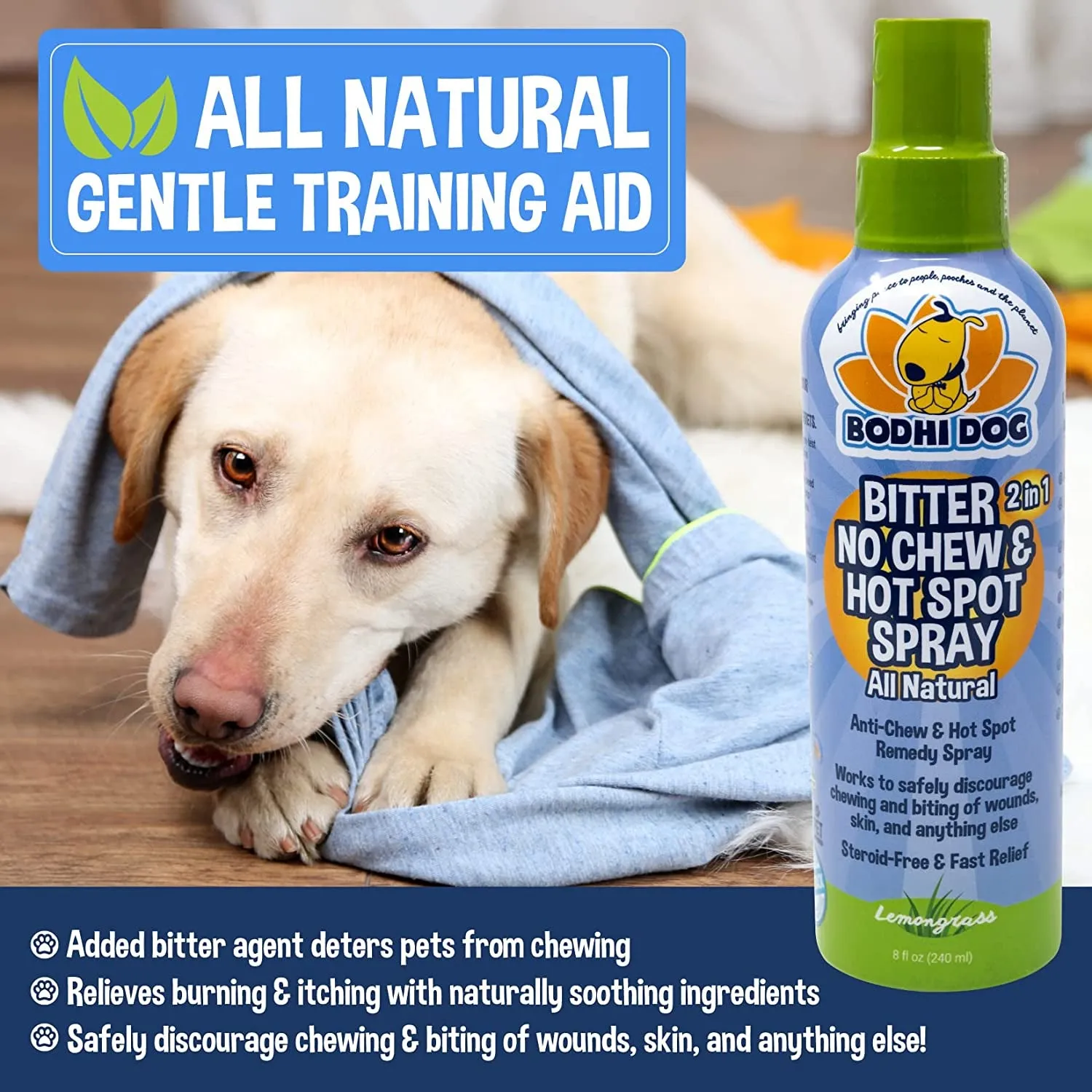 Ultimate Bitter 2-in-1 No Chew & Hot Spot Spray - Natural Chewing Deterrent & Skin Soother for Dogs and Cats - Made in the USA (8 Fl Oz)