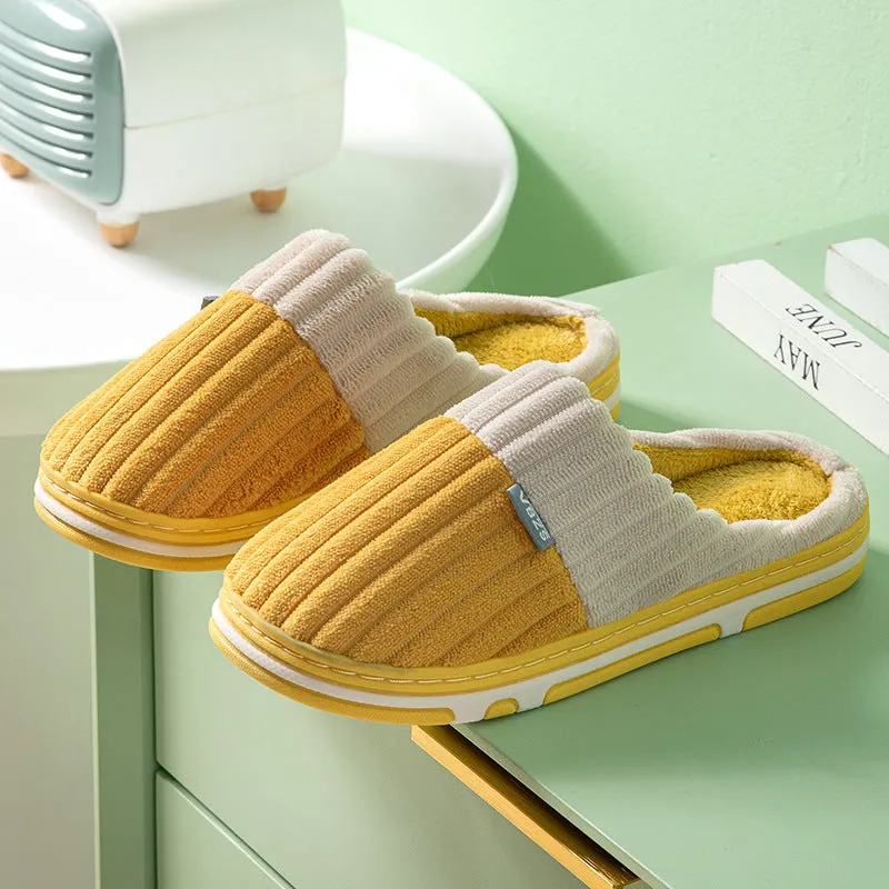 Unisex Winter Slippers Corduroy Shoes Couples Bedroom Slippers Women Men