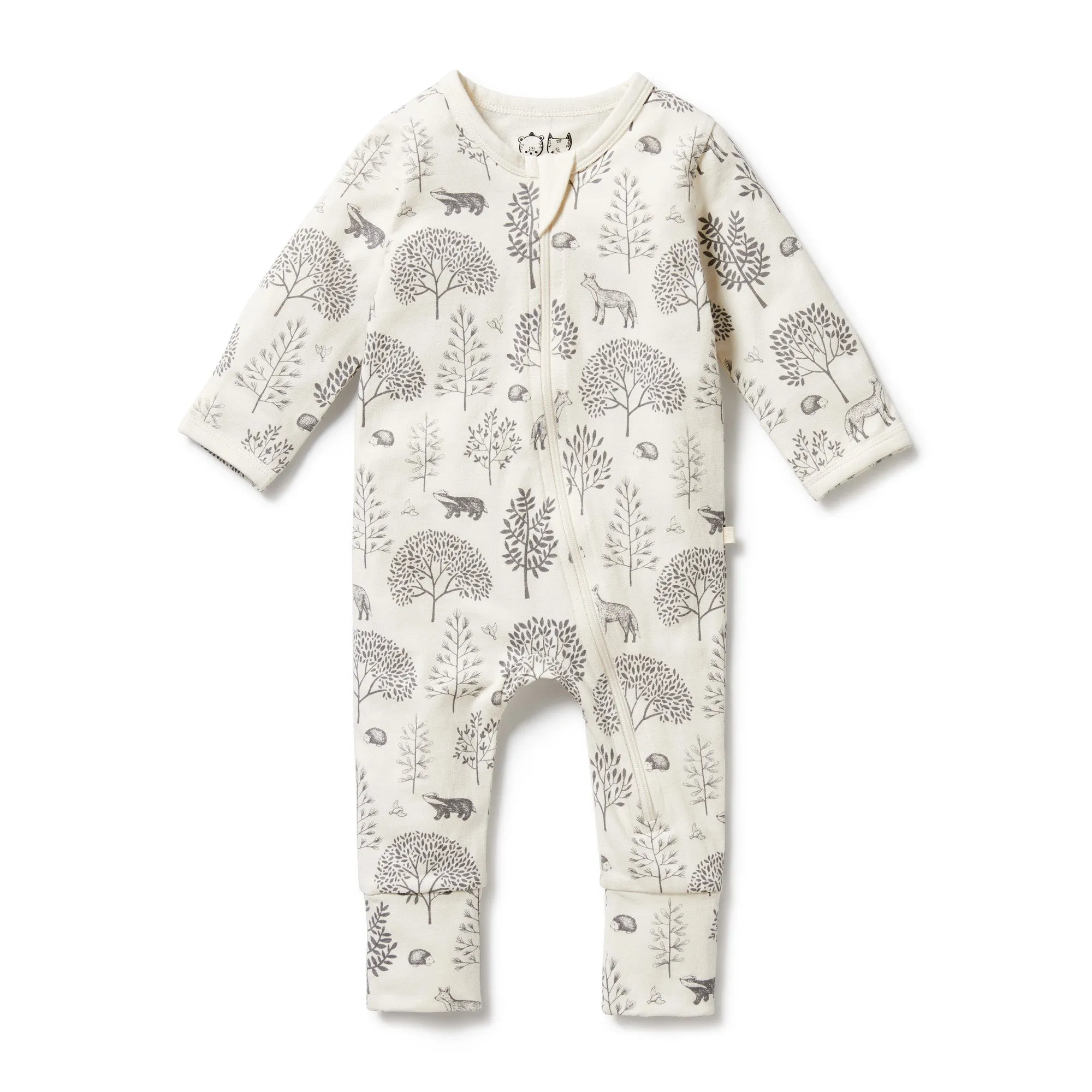 Wilson   Frenchy Organic Zipsuit with Feet - Woodland