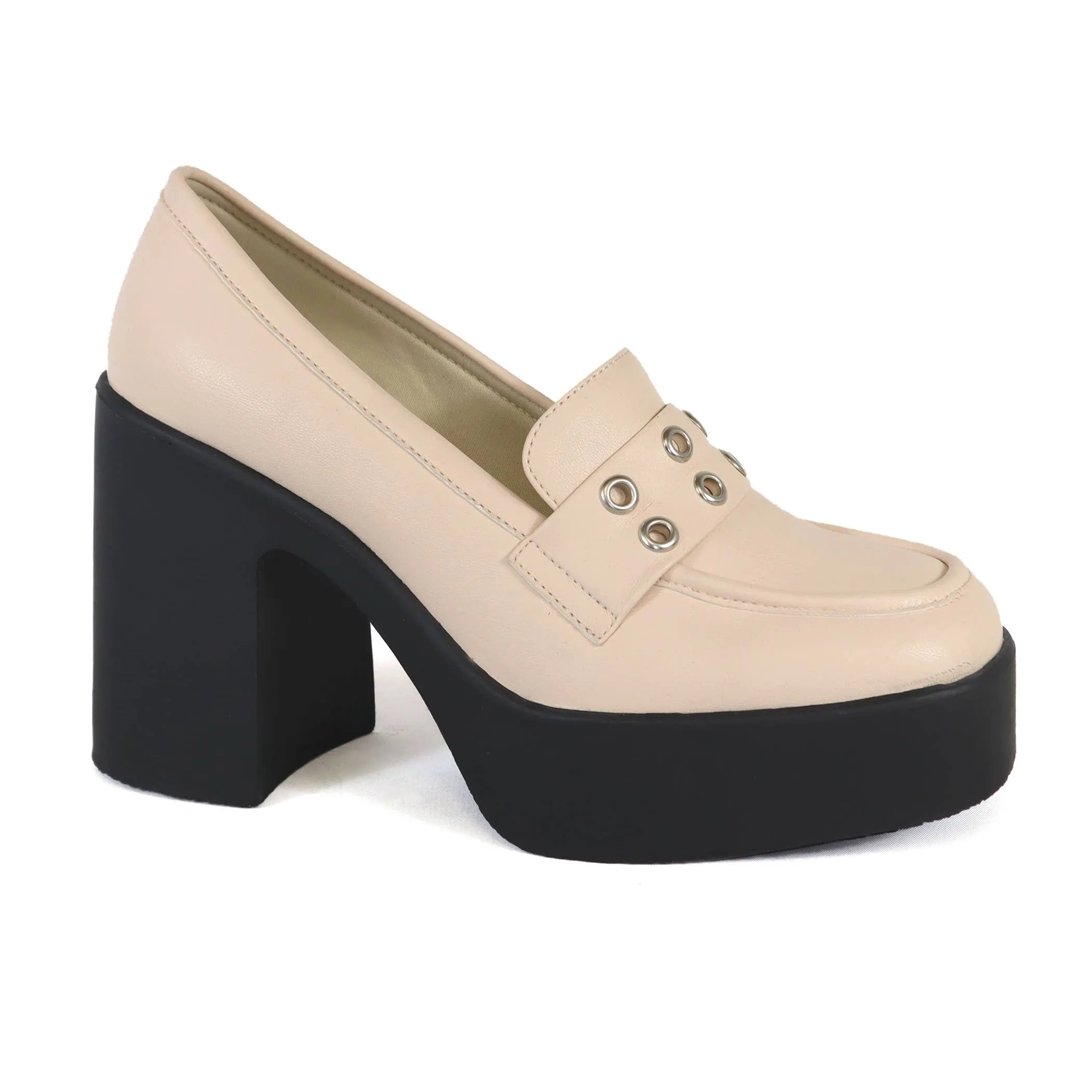 YOKI TRACE-05 Women's Chunky Heel Loafers with grommets