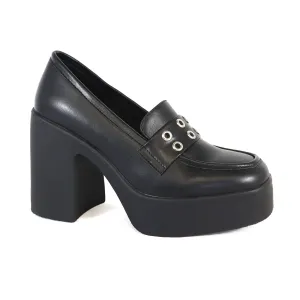 YOKI TRACE-05 Women's Chunky Heel Loafers with grommets
